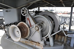 A hydraulic windlass in use on a large supply vessel